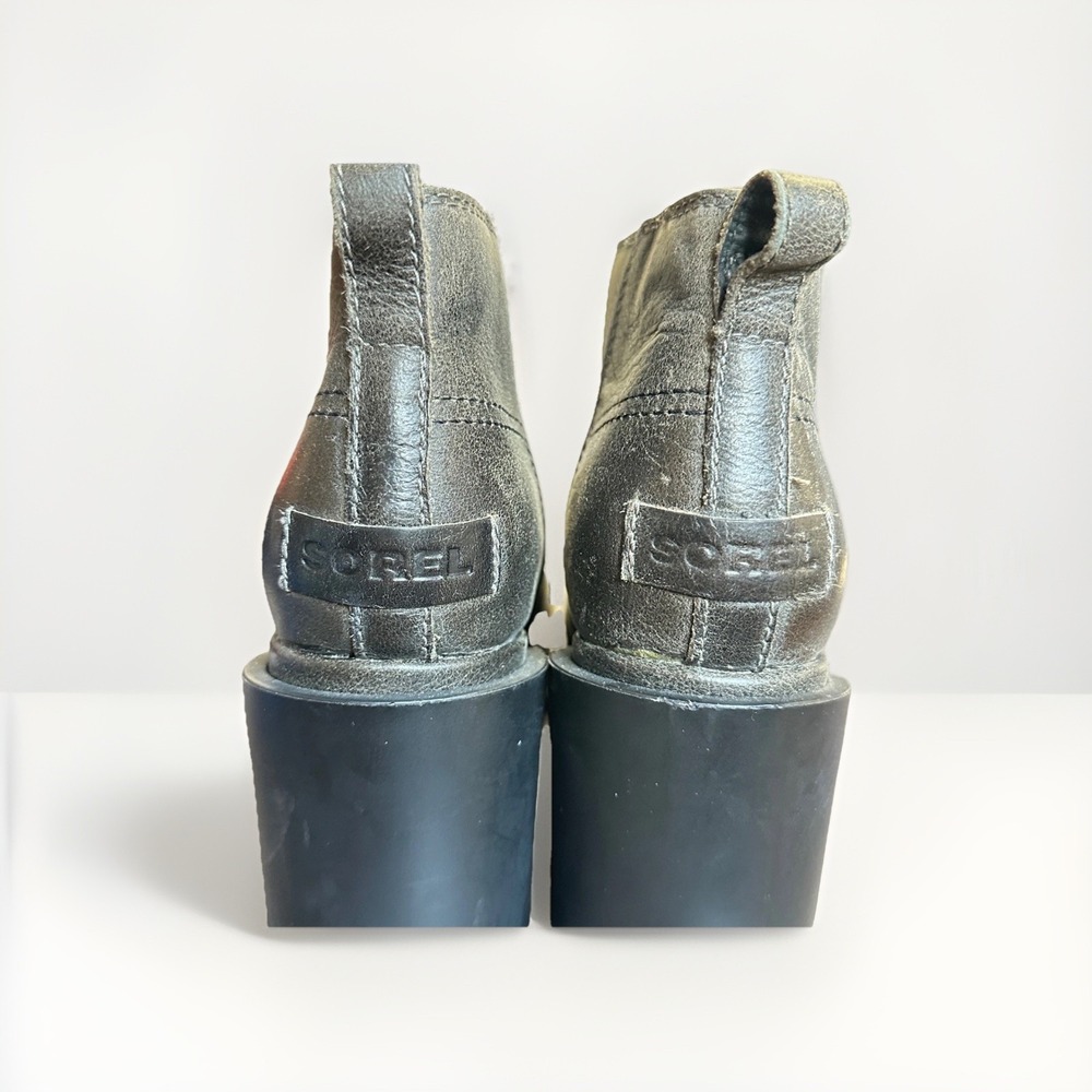 Sorel Blake Women Boots 6.5 Quarry Gray/Olive Leather Side Zip Ankle Waterproof - Picture 6 of 6